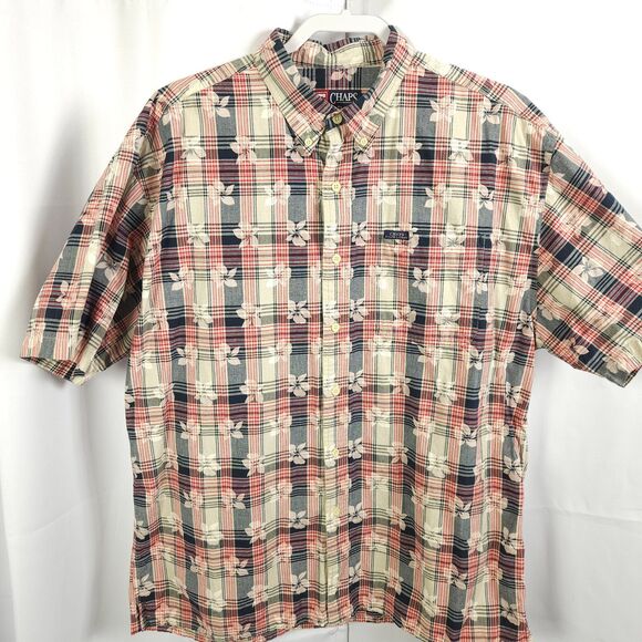 Chaps Ralph Lauren Mens XL Plaid Floral Cotton Button Down Up Front Shirt - Picture 1 of 6
